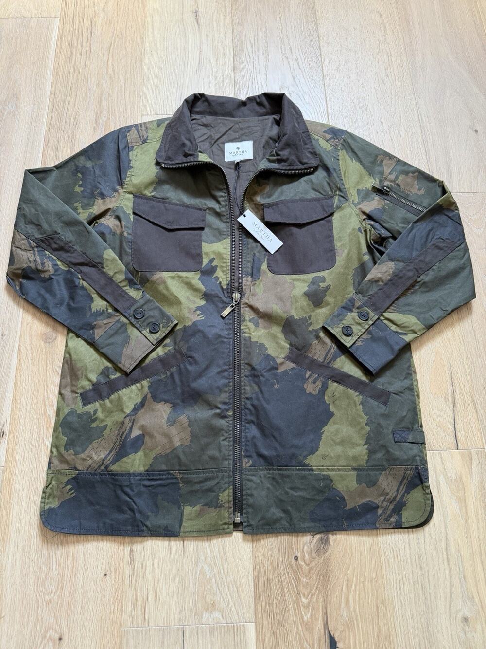 NWT Martha Stewart Camo Utility Field Waxed Rain Jacket M Waterproof Army Chic
